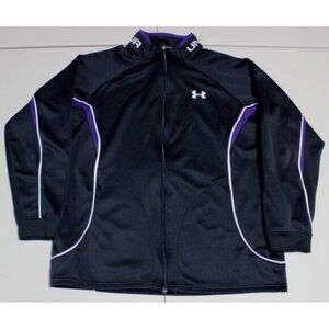 Mens Under Armour UA Loose Full Zip Track Jacket Medium Black Purple 2 Pockets